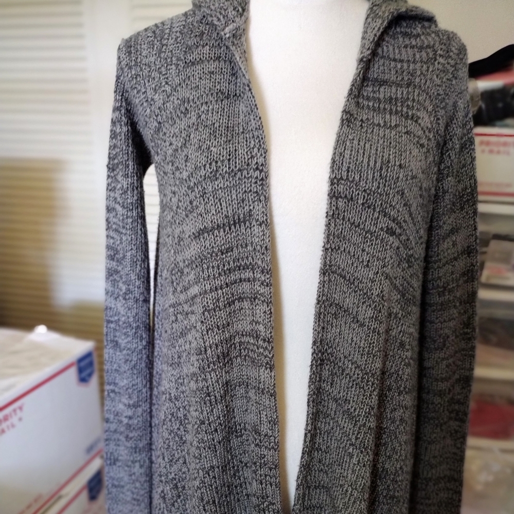Dots Grey Hooded Cardigan Sweater Size M